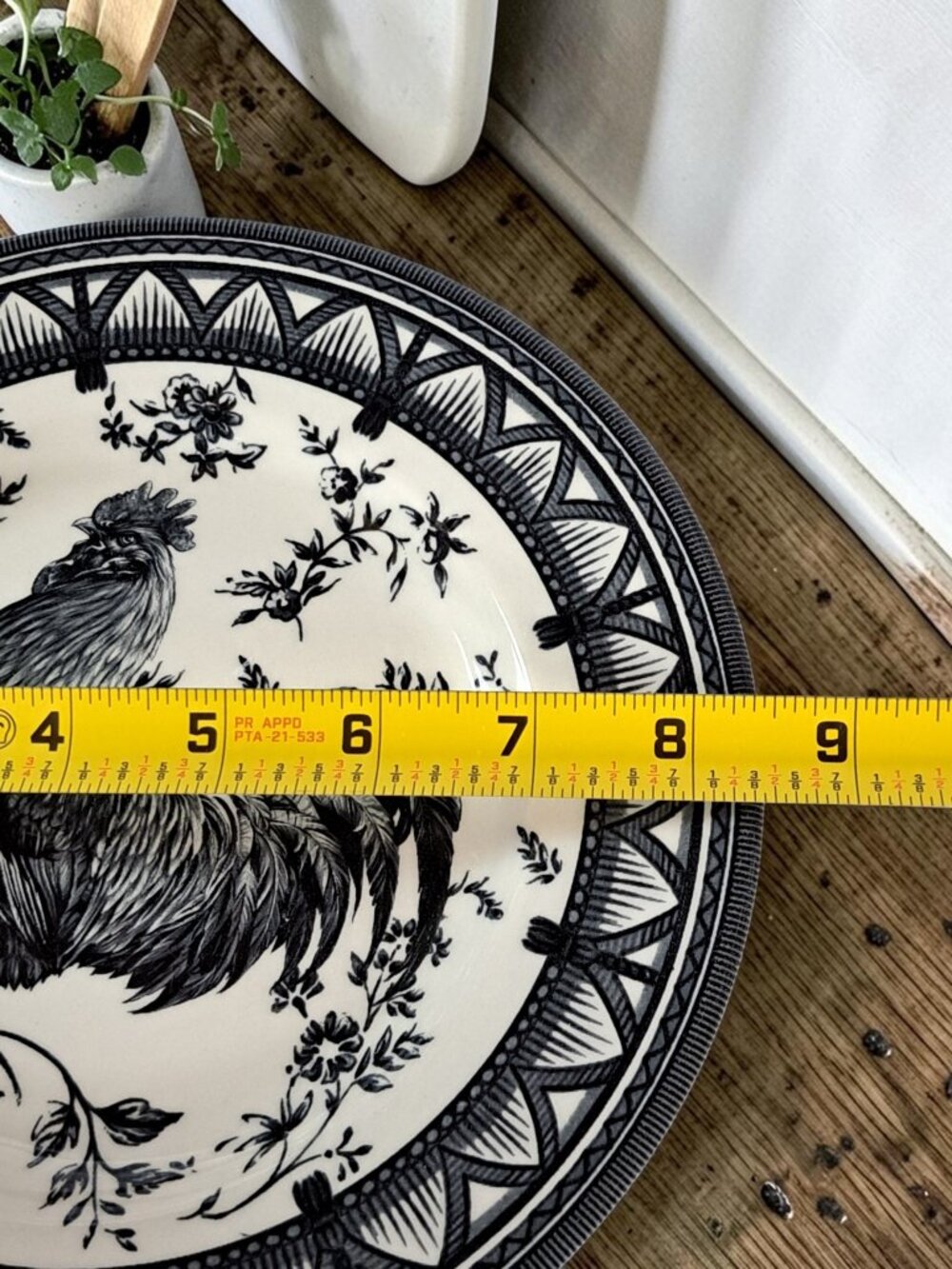 Churchill Black Rooster 8.5" Salad Plates Toile Floral Tassel Country Cottage - Picture 3 of 15